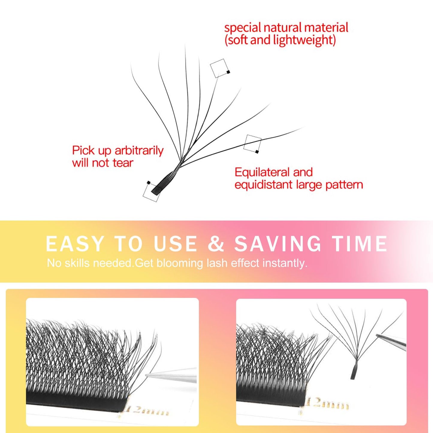 W Lash Extensions Supplies 8D Eyelash Extensions W Shape 0.07mm Thickness D Curl 11mm Premade Fans Easy Fan Lashes Volume Matte Black 12 Rows Crisscross Eye Lashes(W-8D-0.07-D,11mm)