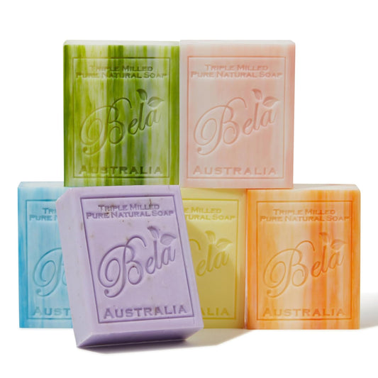 BELA Soap Variety Pack 3.3 OZ, Pack of 6, Long Lasting, French Triple Milled Bar Soap with Organic Shea Butter, Hand, Face and Body Wash Bar Made in Australia