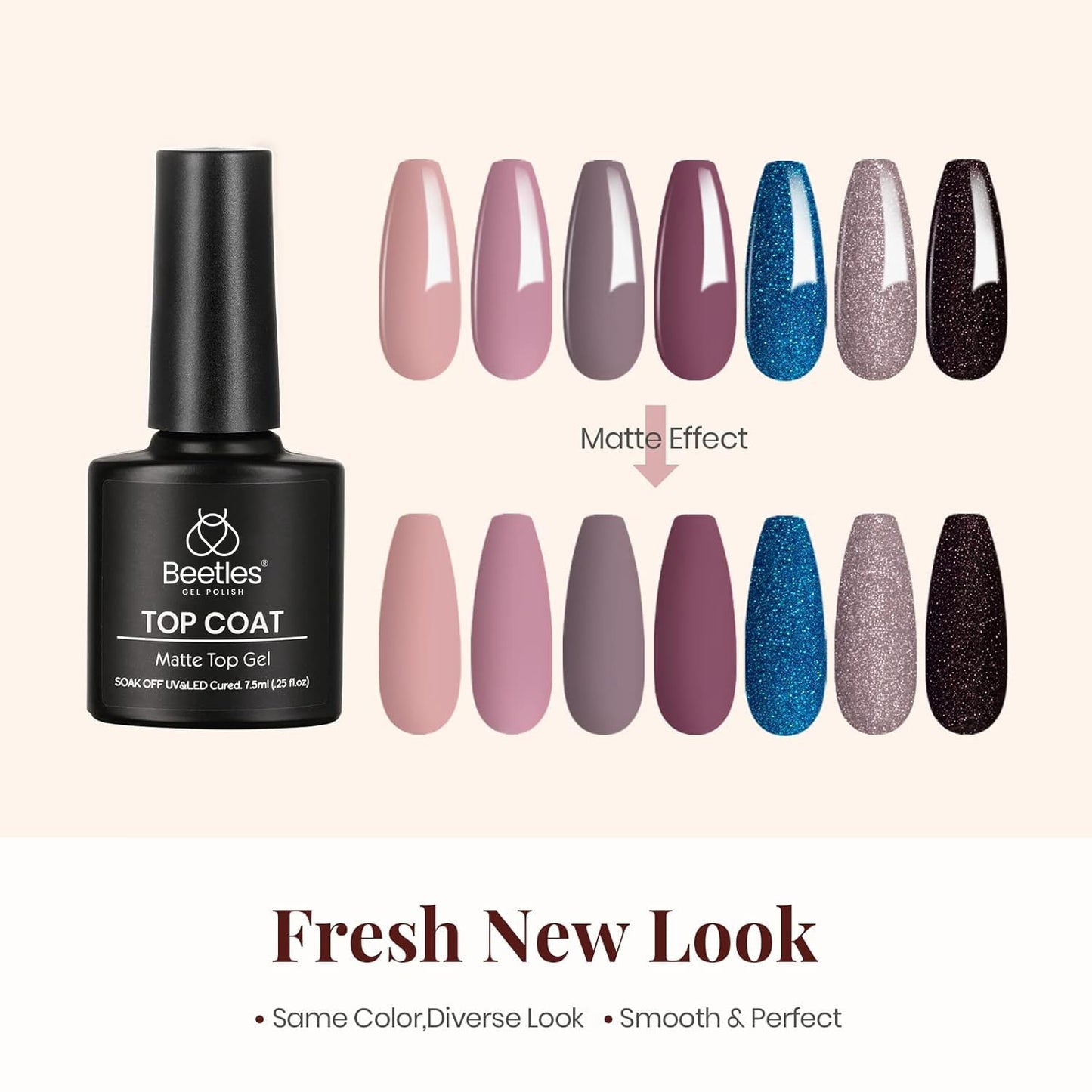 Beetles Matte Top Coat Gel Nail Polish Gel Top Coat & Base Set, 3Pcs Matte & Shiny Top Coat Nail Polish and Base Coat, No Wipe Long Lasting High Gloss and Matte Effects Soak off Uv DIY at Home