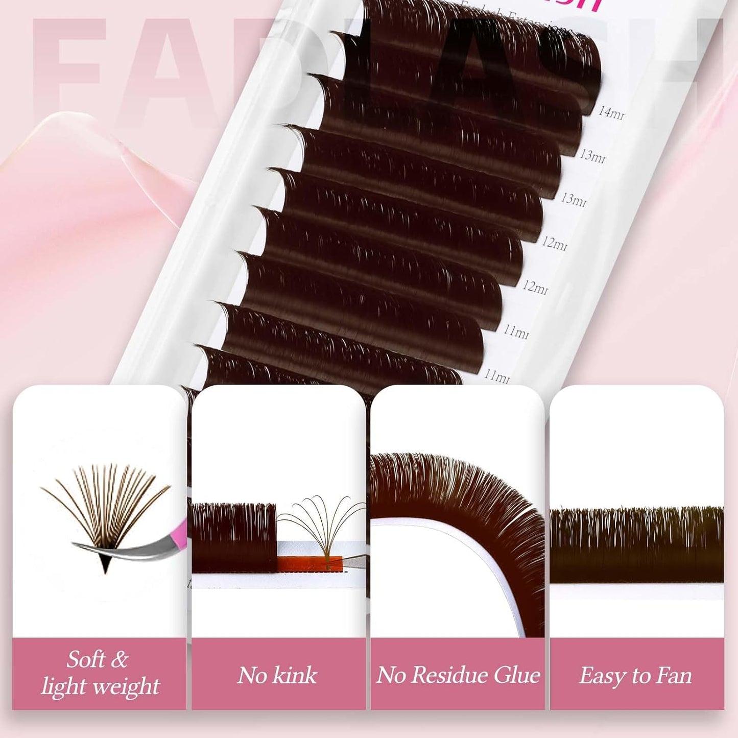 FADLASH Colored Lash Extensions Dark Brown Easy Fan Eyelash Extensions Volume Lashes C/D Curl Lash Extension 0.07 Self Fanning Eyelash Extension (Dark Brown-0.07C, 15-20mm)