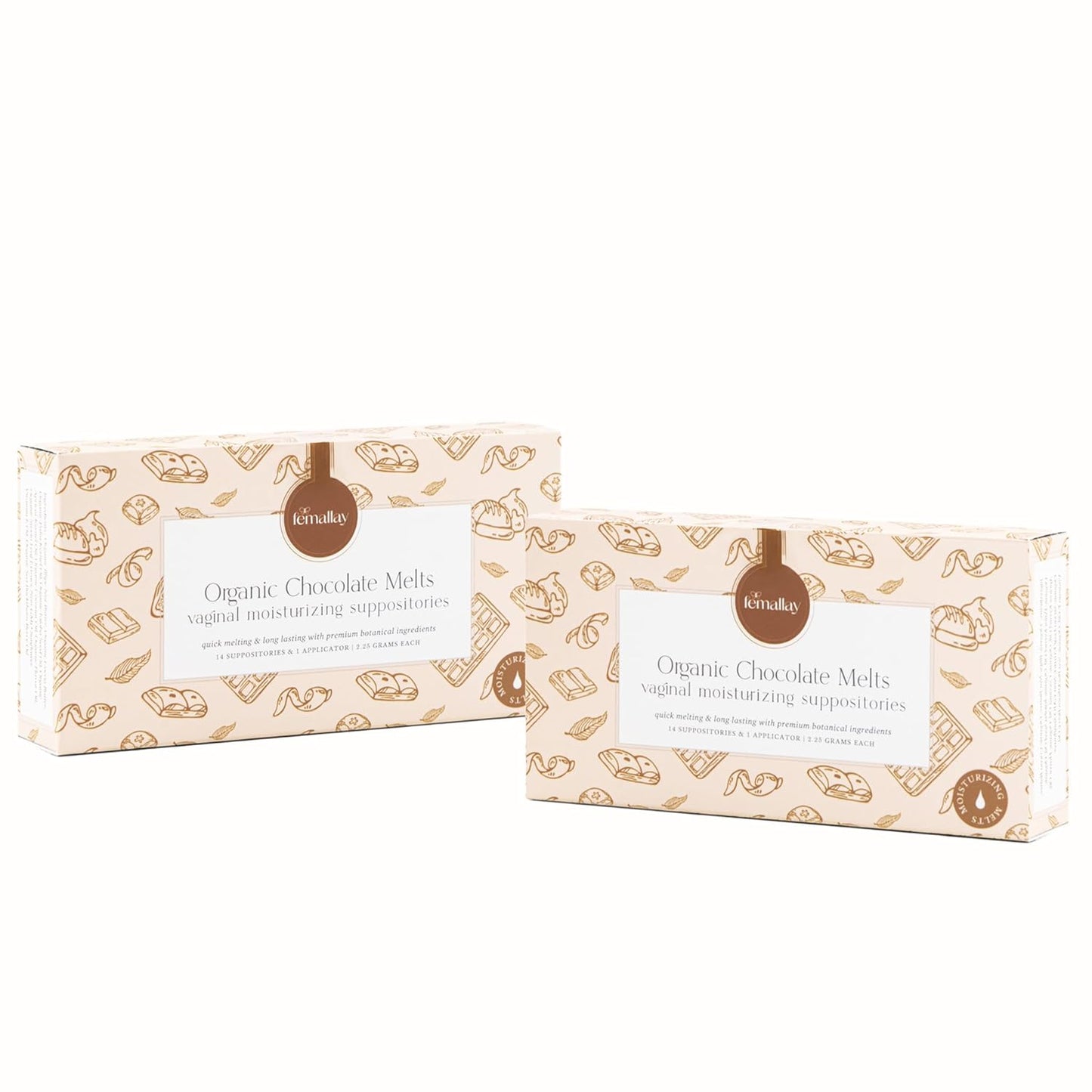 Femallay Organic Vaginal Moisturizing Suppositories – Chocolate 2 Pack – 100% Natural Relief for Dryness, Odor & Daily Feminine Discomfort – 14 Count + Applicator
