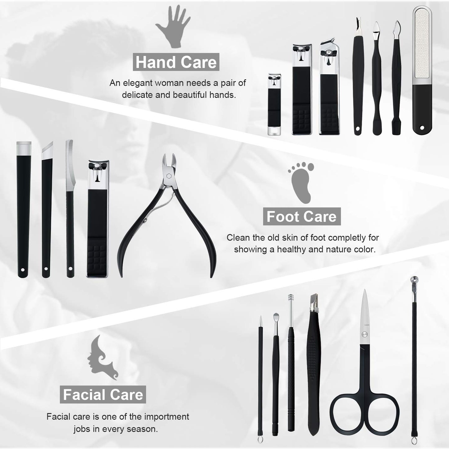 Manicure Set Professional Nail Clippers Kit Pedicure Care Tools- Stainless Steel Women Grooming Kit 18Pcs for Travel or Home (Pink)