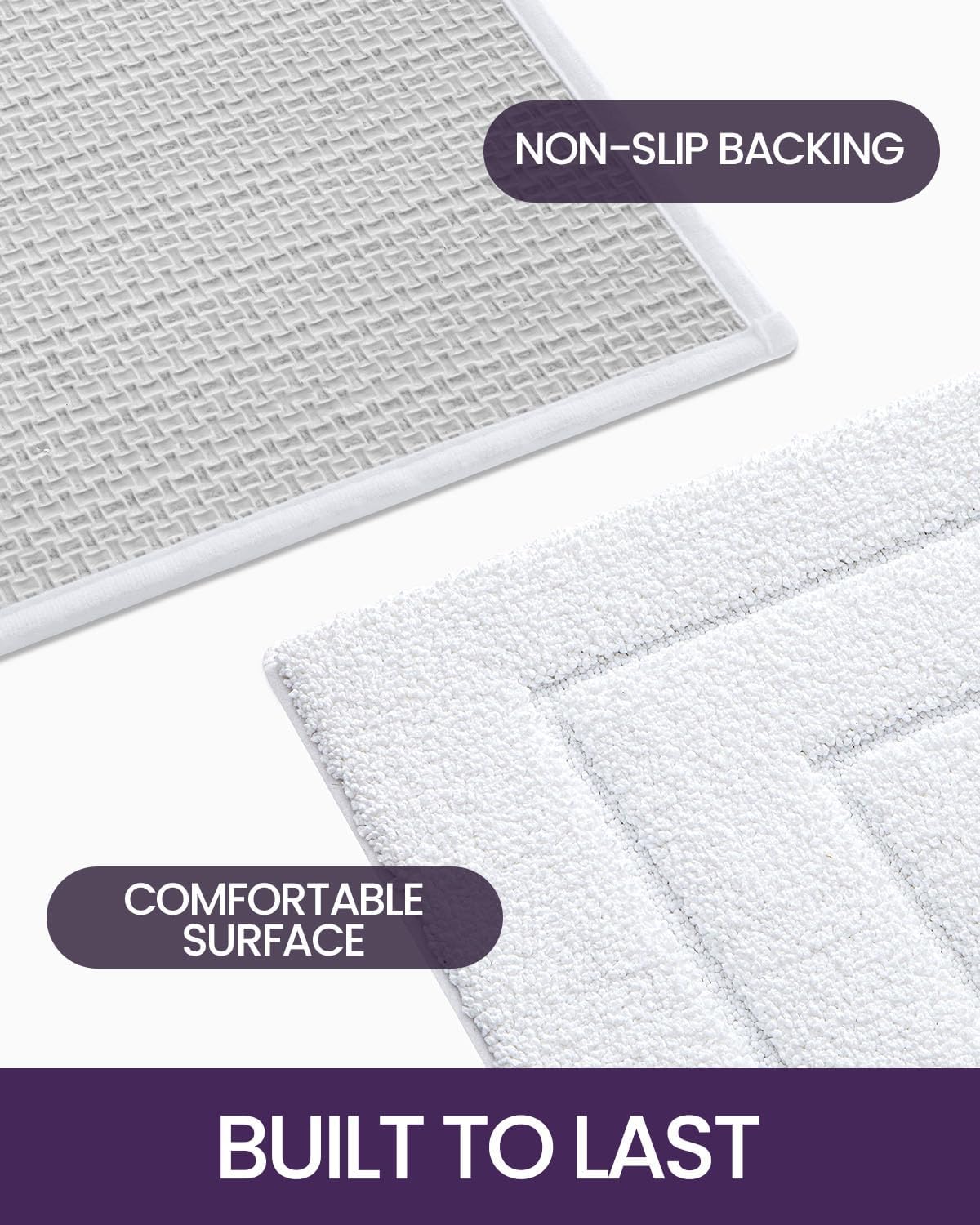 DEXI Bathroom Rug Set 2 Piece 32x20, Non Slip Washable Bath Mat for Shower Floor, Absorbent Soft Bathmat with Rubber Backing, Quick Dry Microfiber Carpet, White