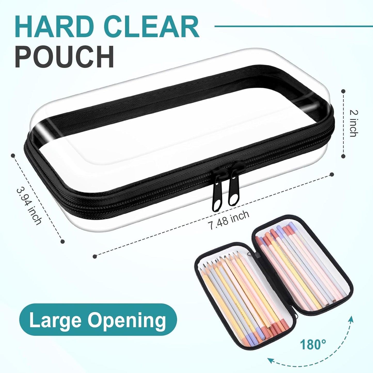 Sanwuta 6 Pcs Clear Hard Zipper Case Pencil Pouches Hard Plastic Zipper Pouches Makeup Bag Transparent Cases for Snacks Plastic Storage Organizer Box for Travel(Black,7.48 x 3.94 x 2 Inch)
