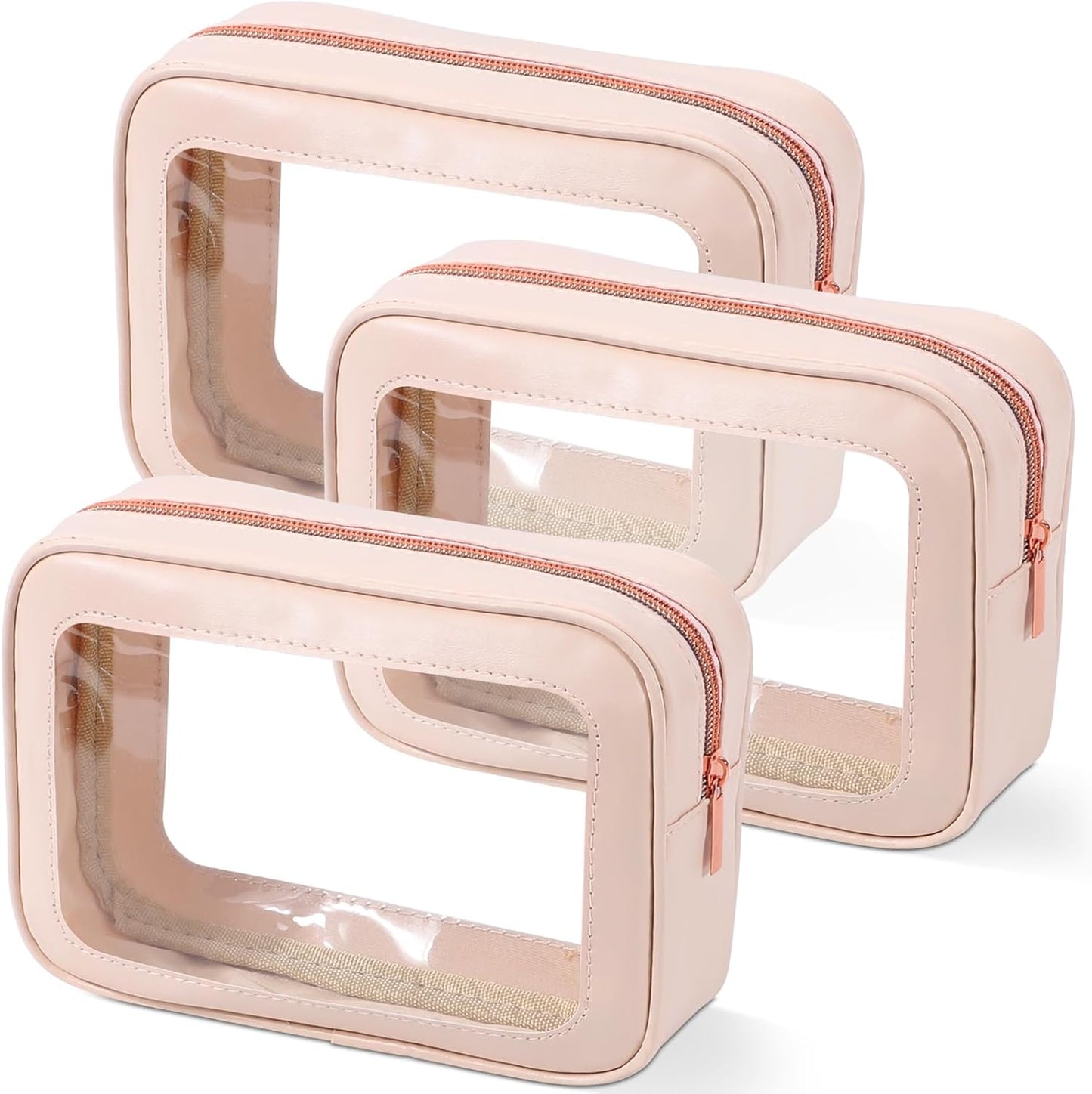 3Pack Clear Toiletry Bag,TSA Approved Travel Makeup Pouch with Zipper for Cosmetics and Toiletries，Diaper Bag Organizer Pouch Set，Women's Purse Organizer and Clear Car Bag