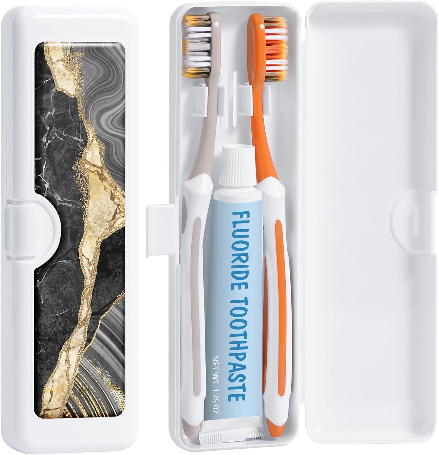 Toothbrush Travel Case - Colorful Pattern, Holder and Covers for Toothbrushes, Includes Tongue Scraper Case