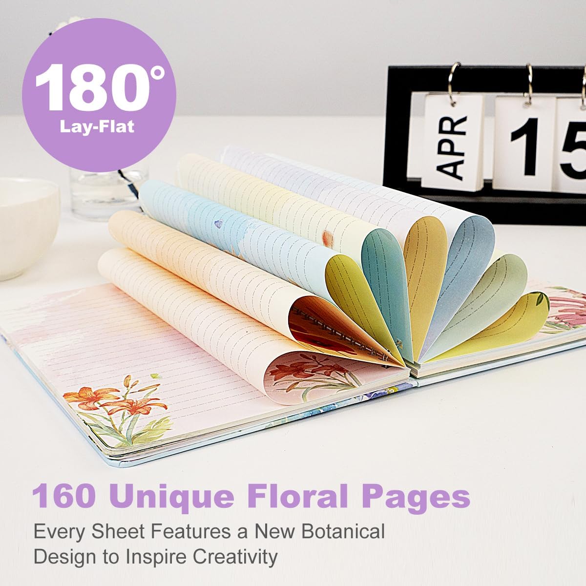 SIIXU Unique Floral Spiral Notebook - A5 Hardcover 160 Pages with Beautiful Art Pages, College Ruled for Memo Writing, Daily Poetry Journal, Junk Journal & School Supplies, Purple