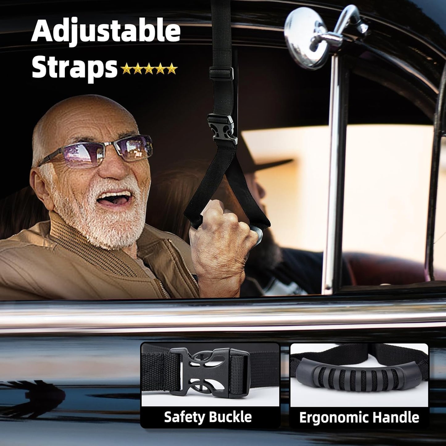 Car Door Handle for Elderly, Mobility Car Assist Transfer Support Handle and Adjustable Straps, Multifunction Automotive Grab Handles, Aids for Disabled and Elderly（Red）