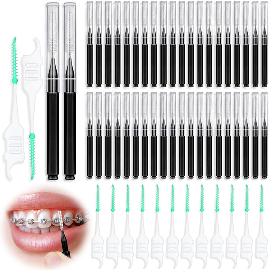 270Pcs Interdental Brush, 220Pcs Soft Dental Picks & 50Pcs Braces Brush for Teeth, Bendable Braces Flossers Heads Interdental Brushes Between Teeth Oral Tooth Braces Cleaner Kit (Black)
