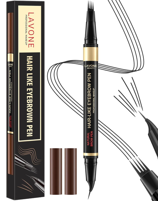 LAVONE Eyebrow Pen, 2-in-1 Eyebrow Pencils for Women with 4 Tip Microblading Eyebrow Pencil and Curved Precise Brow Pencil, Waterproof Eyebrow Pencil Create Full, Natural Hair-Like Brows, Black
