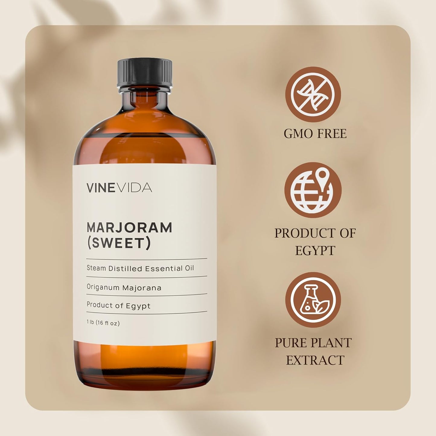 VINEVIDA Marjoram Essential Oil - 16 oz - Undiluted - DIY Candle Scents - Bulk for Soap Making & Skin Safe