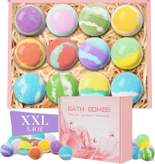 Luxury Bath Bombs Gift Set for Women, Girlfriend, Her, Girls, 12 Pcs XXL Organic Natural Lush Fizzy Shea Butter & Safe Oil Bathbombs for Skin Moisturizing, Bubble Spa Bath, Mothers Day Gift for Wife