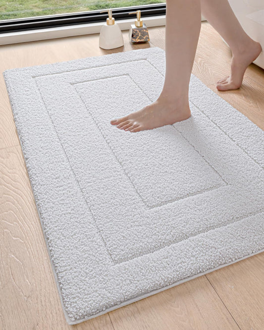DEXI Bathroom Rug 43x24, Non Slip Washable Bath Mat for Shower Floor, Extra Large Absorbent Soft Bathmat with Rubber Backing, Quick Dry Microfiber Carpet, White