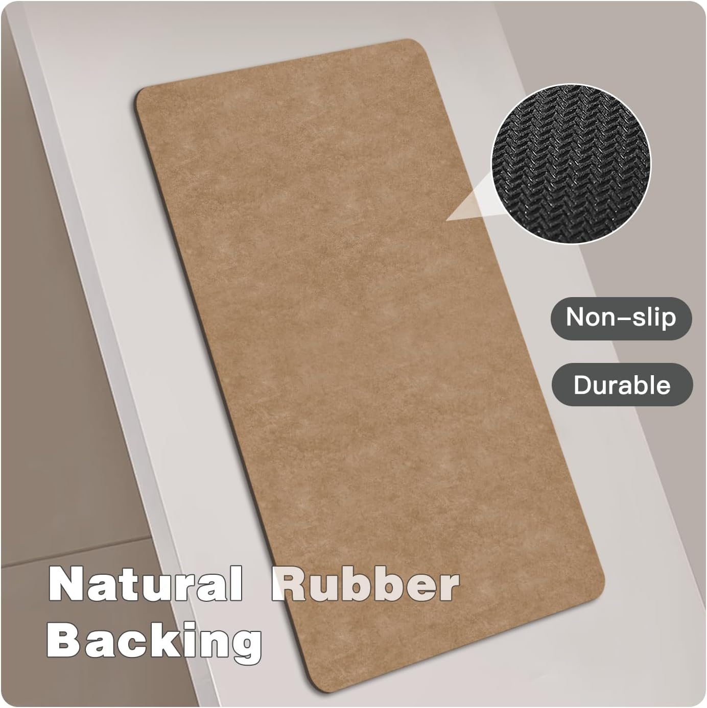 Bathroom Mat Quick Dry, Bathroom Rugs Non Slip Washable Thin Absorbent Bath Mat Fits Under Door Bathroom Floor Mat Perfect for Bath, Shower, or Sink 24"x70" Camel