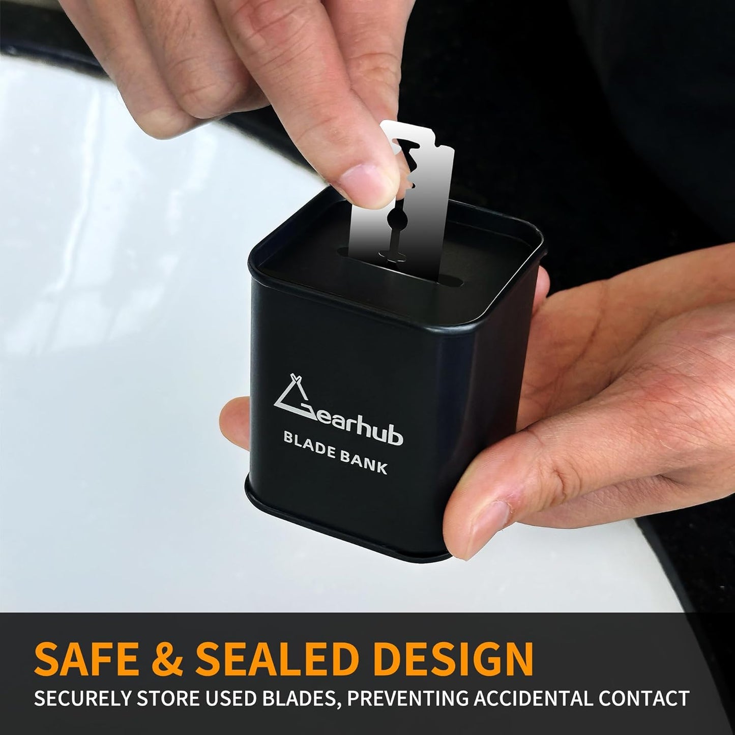 Gearhub Blade Bank Safely Store Used Safety Razor Blades Large Capacity Disposal for Barber Shops & Personal Use Sealed Design Holds 300+ Blades, Compact & Durable