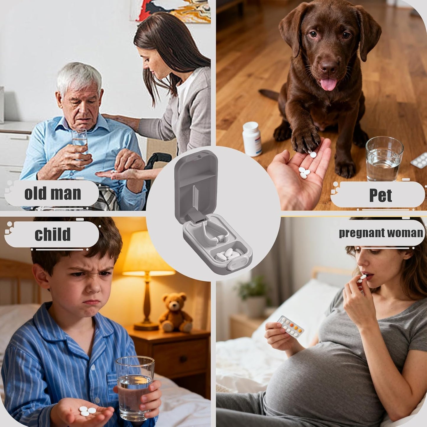 Pill Cutter Splitter for Small or Large Pills with Safety Lock - Accurate and Easy Travel-Friendly Design for Daily Use (Gray)