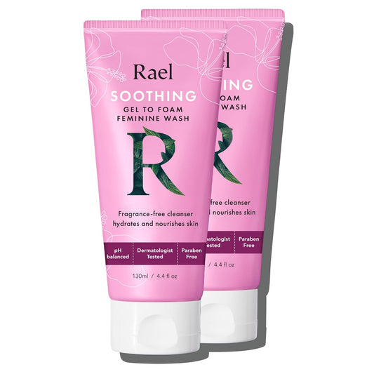 Rael Feminine Wash, Soothing Gel to Foam, pH Balanced for Women, Intimate Care, Clean Ingredients, All Skin Types, Vegan, Cruelty-Free (4.4 Fl Oz, Pack of 2)