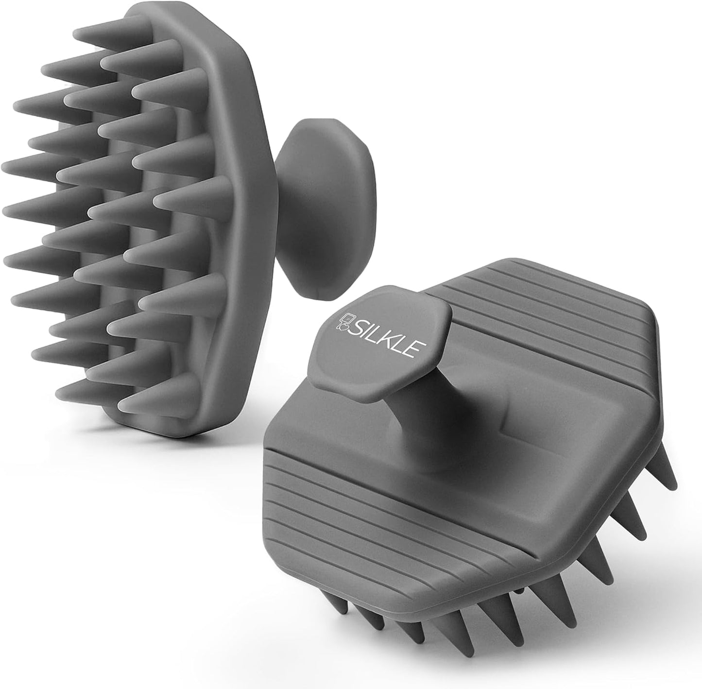 Silicone Scalp Scrubber - Massage Shampoo Brush, Soft Bristles for Hair Growth & Dandruff Removal - Ergonomic Design, Wet & Dry Use, Deep Cleansing Scalp Exfoliator for All Hair Types - Gray