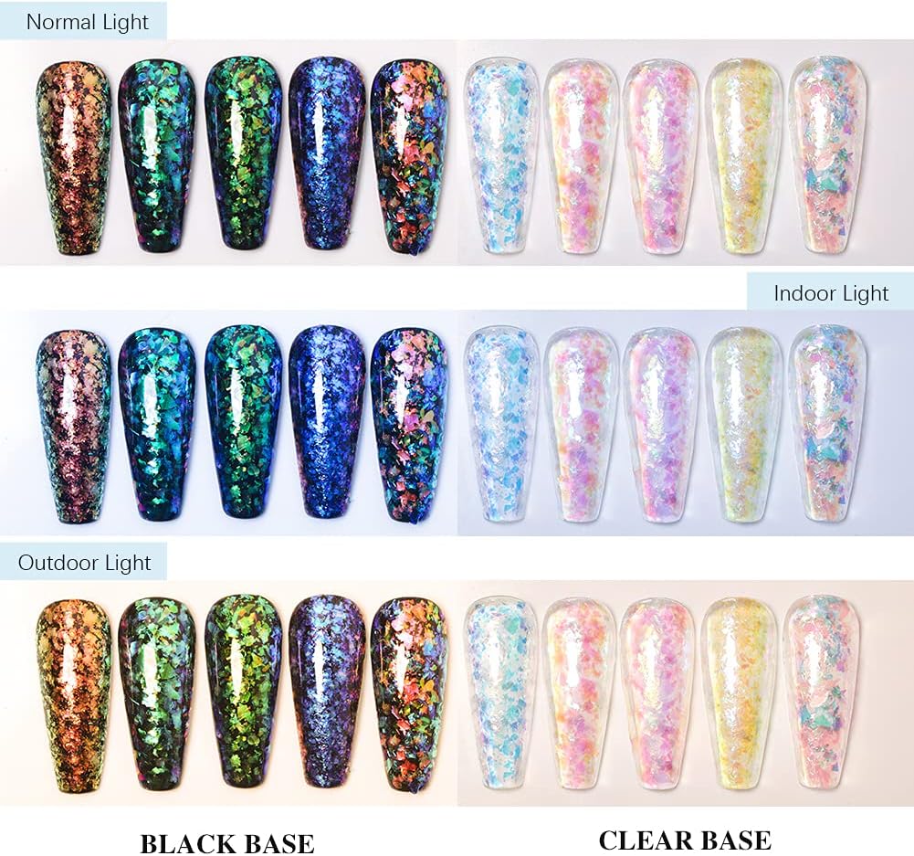 Born Pretty Nail Confetti Powder Chameleon Flakes Paillette Chrome Nail Powder Irregular Nail Art Glitter Sequins Flakes 5 Jars