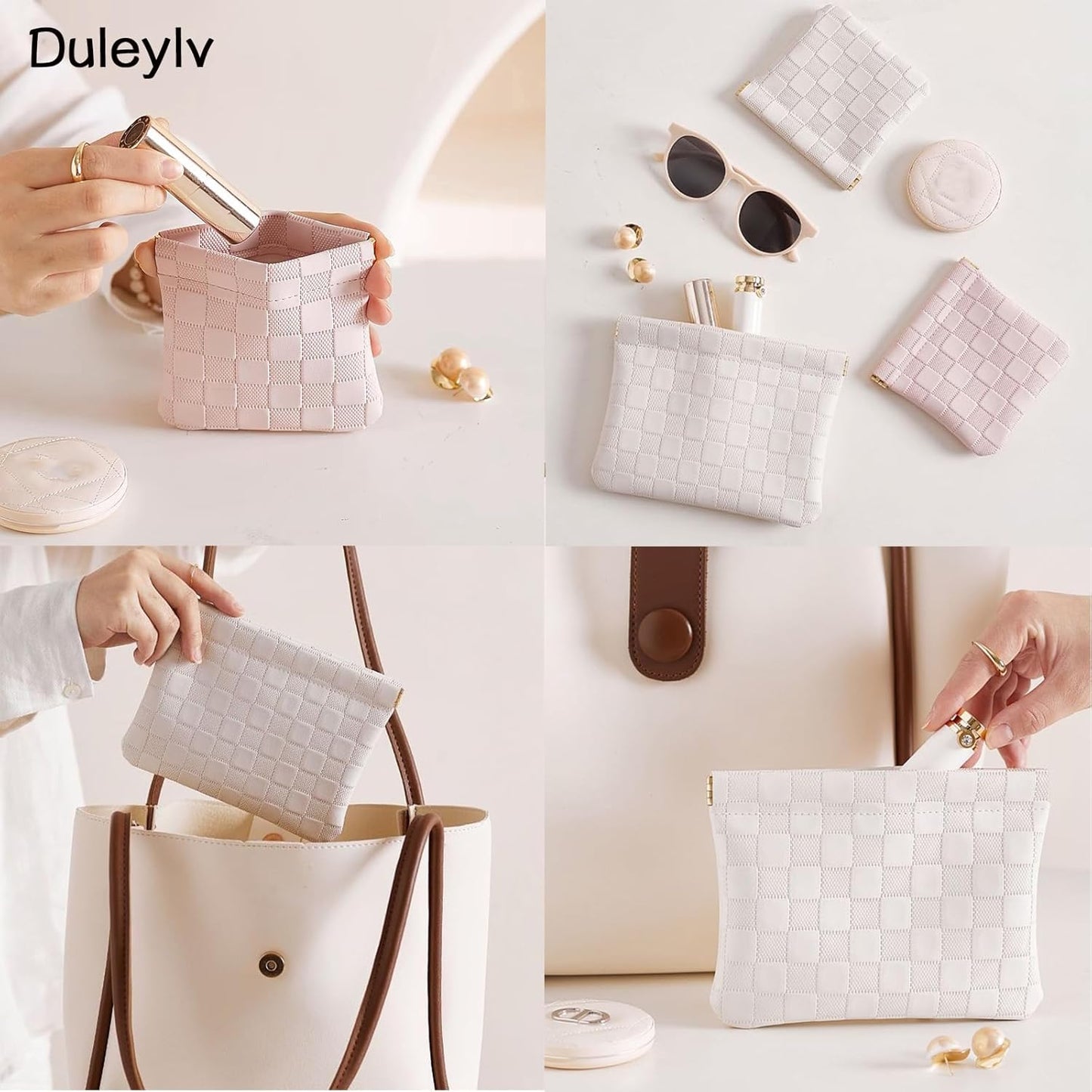 2 PCS Small Makeup Bag for Purse Waterproof Mini Cosmetic Bag for Coin Lipstick Jewelry Portable Mini Makeup Bag Set for Women Small Cosmetic Pouch Makeup Organizer White