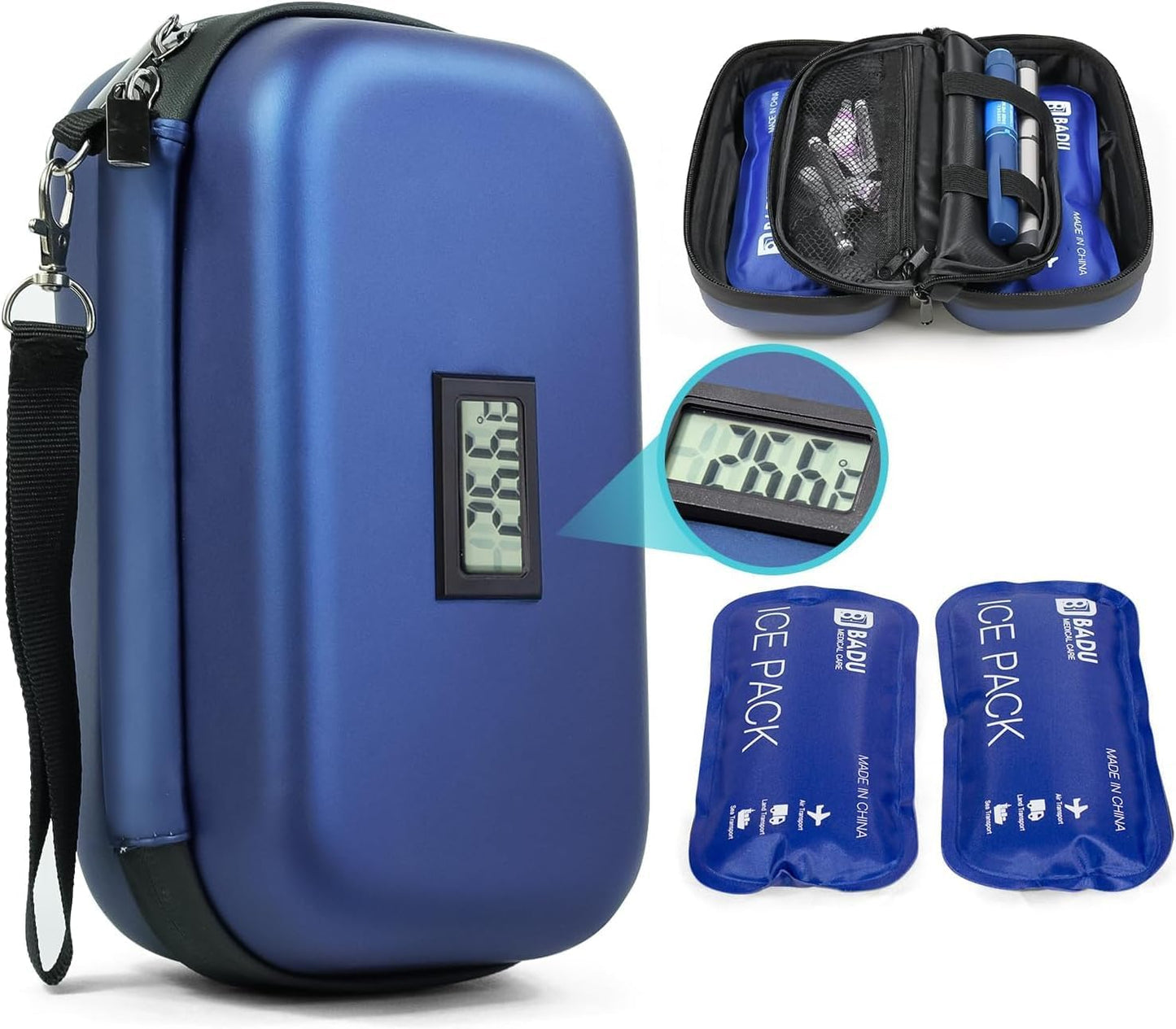 Insulin Cooler Travel Case TSA Approved | Digital ℉ Display & 24H Cooling （2 × 180g Ice Packs）