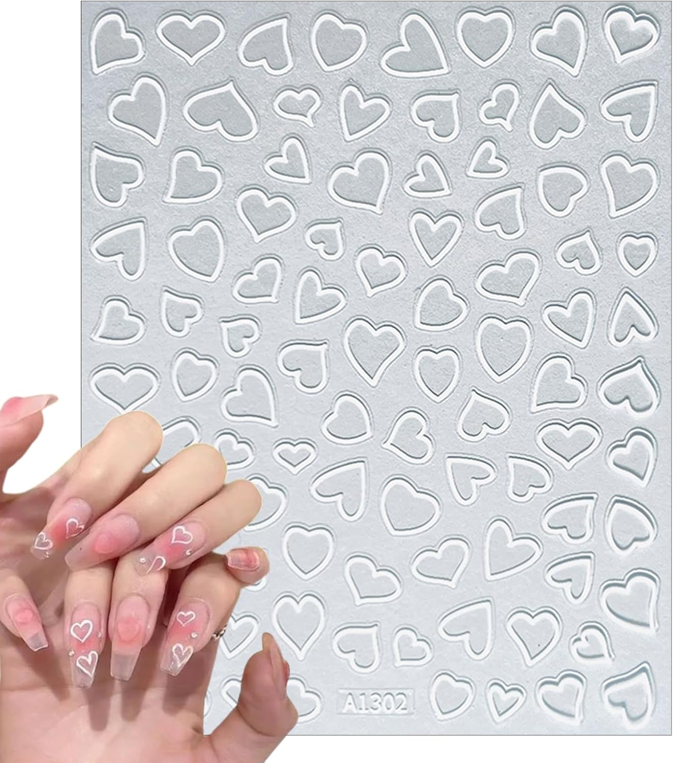 6 Sheets Valentine's Day Heart Nail Art Stickers Decals 3D Self-Adhesive Nail Decals Cute Red and Black Hollow Out Heart Nail Supplies for Women and Girls Valentines DIY Manicure Decorations