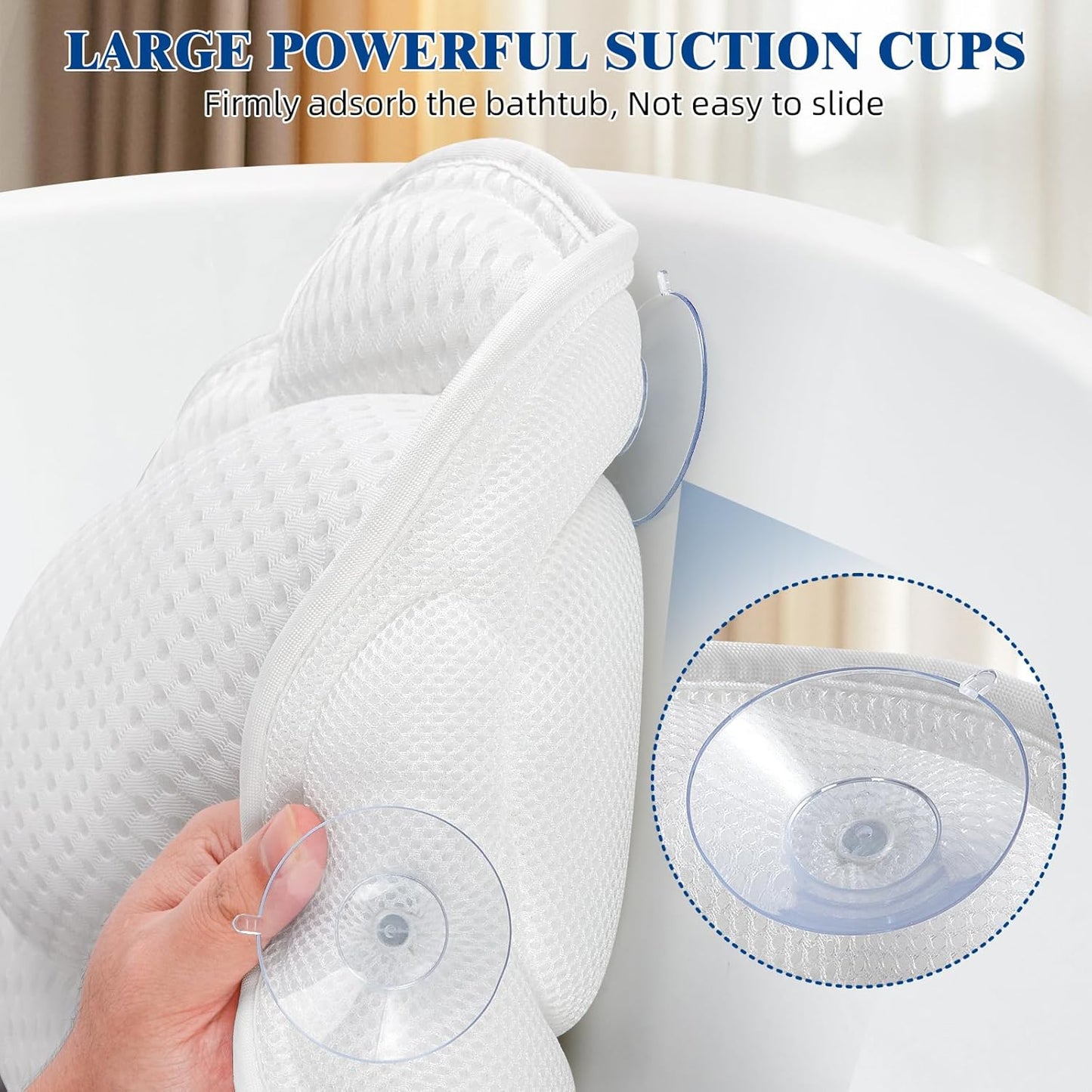Bath Pillows for Tub, Afitton Luxury Bath Pillow Bathtub Pillow Headrest Neck and Back Support - with 4D Air Mesh Fabric & 6 Powerful Suction Cups, Ergonomic Bath Accessories Spa Gifts for Women Men