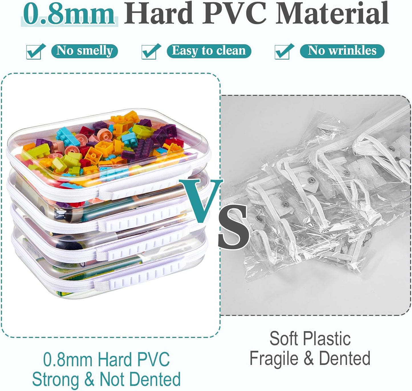 Sanwuta 4 Pcs Clear Hard Zipper Case with Handle Office Storage Cases Hard Plastic Pouches Transparent Bins for Crafts, Pencils, Snacks, Cosmetics, Puzzles(9.8 x 7.9 x 2 Inches,White)