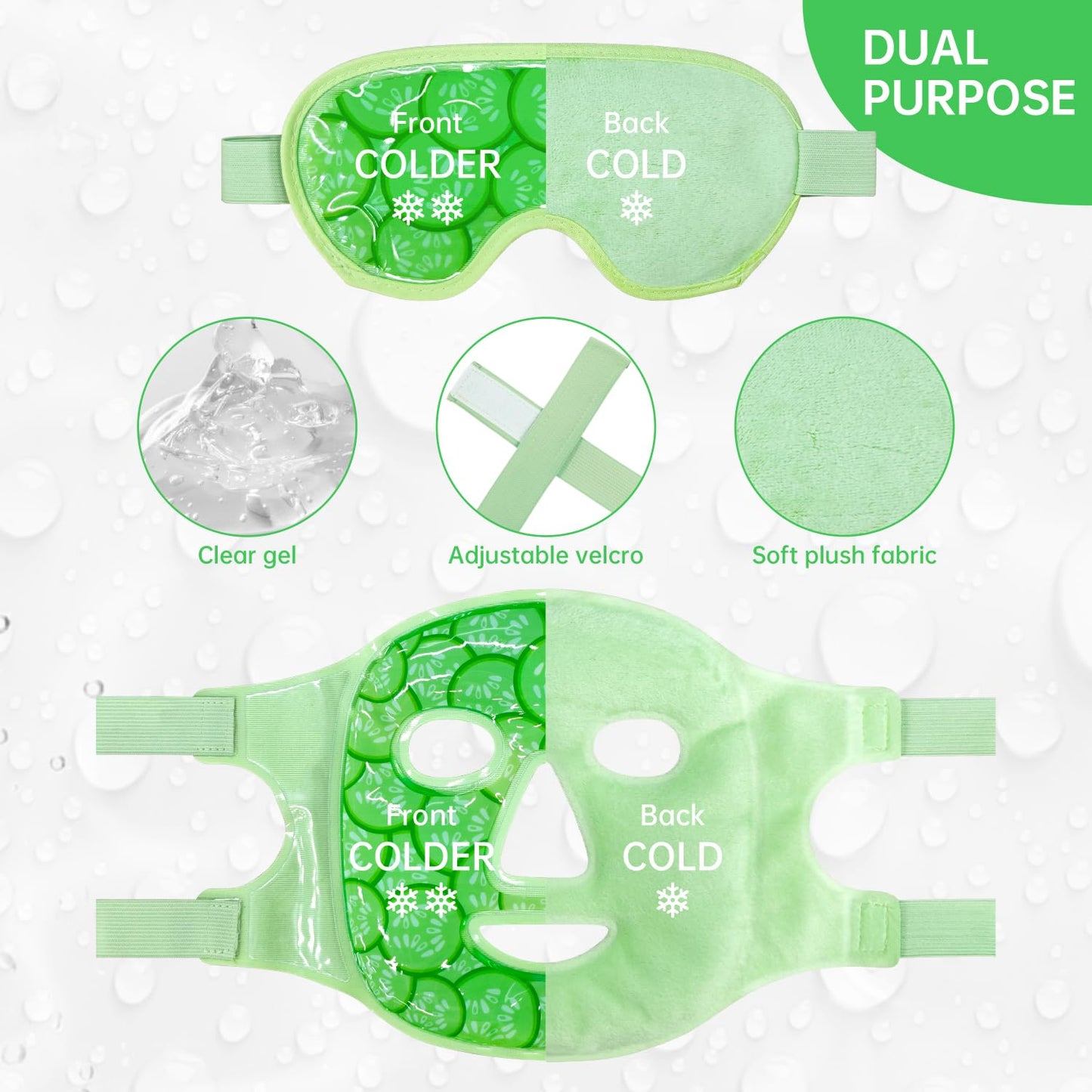 Face Eye Mask Ice Pack for Reducing Puffiness, Bags Under Eyes, Puffy Dark Circles, Migraine,Hot/Cold Pack with Soft Plush Backing (Cucumber Green)