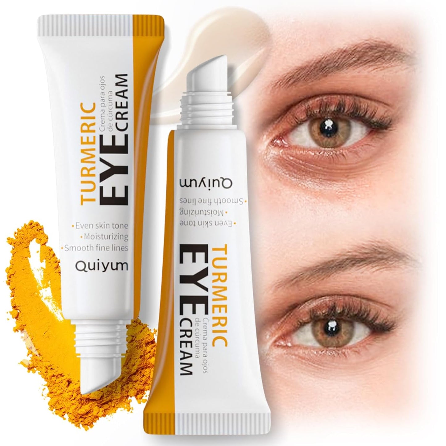 Turmeric Eye Cream, Dark Circle & Puffiness Under Eye Cream Treatment, Vitamin C & Turmeric Booster for Dull, Fine Lines, Eye Bags, Anti Aging Eye Repair Cream for Women, 0.53oz, 2 Pack