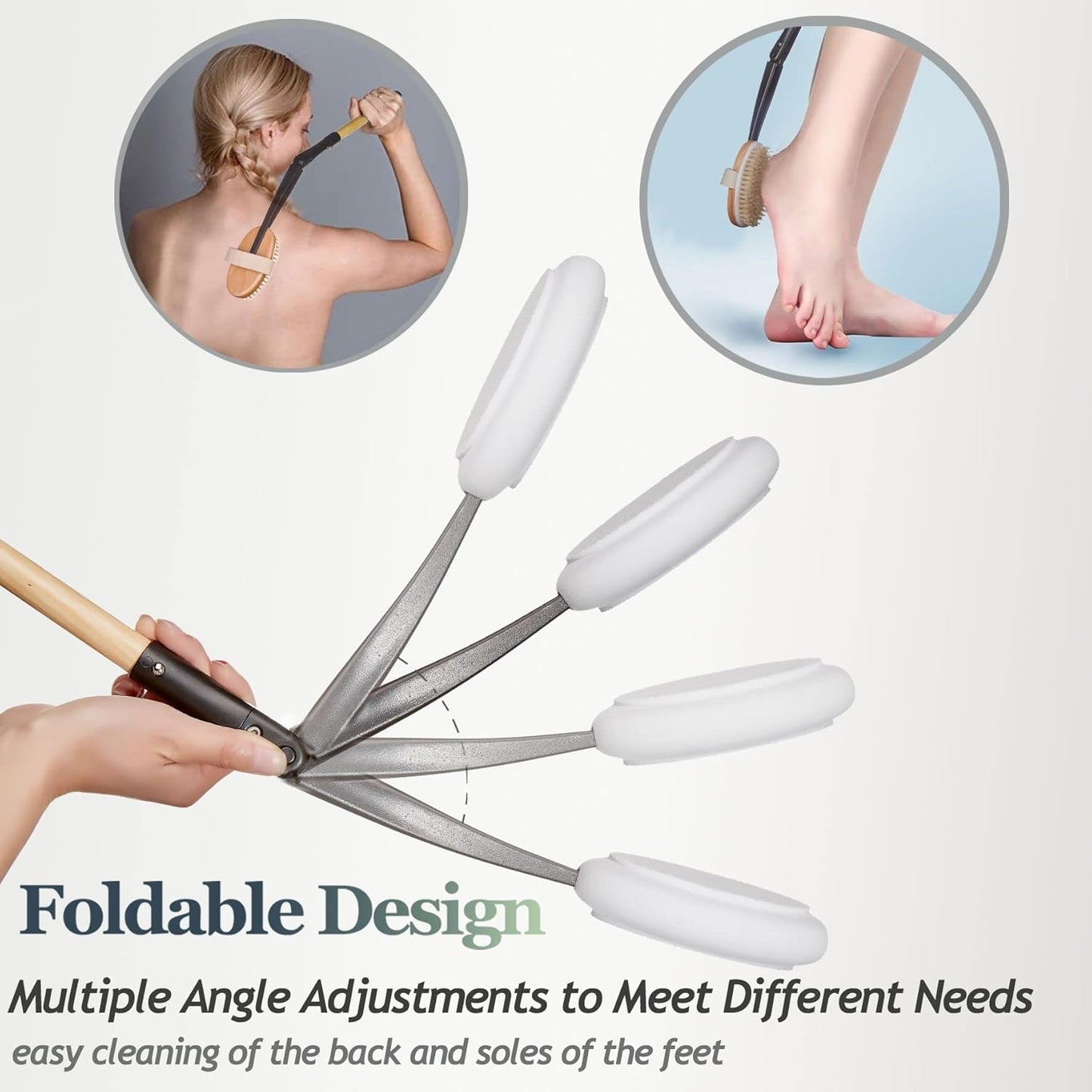 EASACE Long Handle Bath Body Brush & Lotion Applicator for Back Scrubber, Shower Brush with Soft Bristles for Wet or Dry