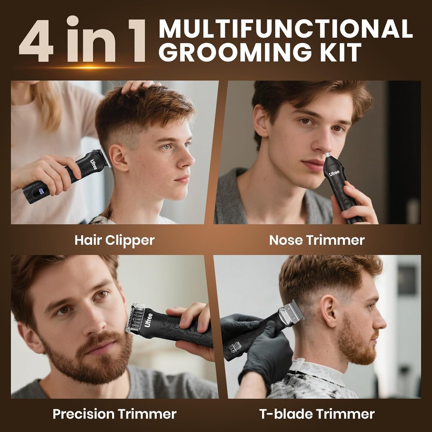 Ufree Beard Trimmer for Men, Foil Shaver Electric Razor, Shavers for Body Face Nose Ear, Cordless Hair Trimmer, Professional Hair Clippers, Mustache Grooming Kit Birthday Gifts for Men