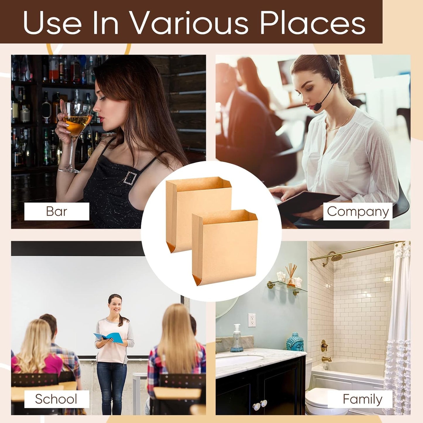 Waxed Kraft Feminine Hygiene Liner Bag, Business Restroom Bathroom Personal Dispensers 7.5 x 10" Waste Receptacle Paper Liners, Sanitary Napkin Disposal Bags, Kraft Bag (300 Pcs)