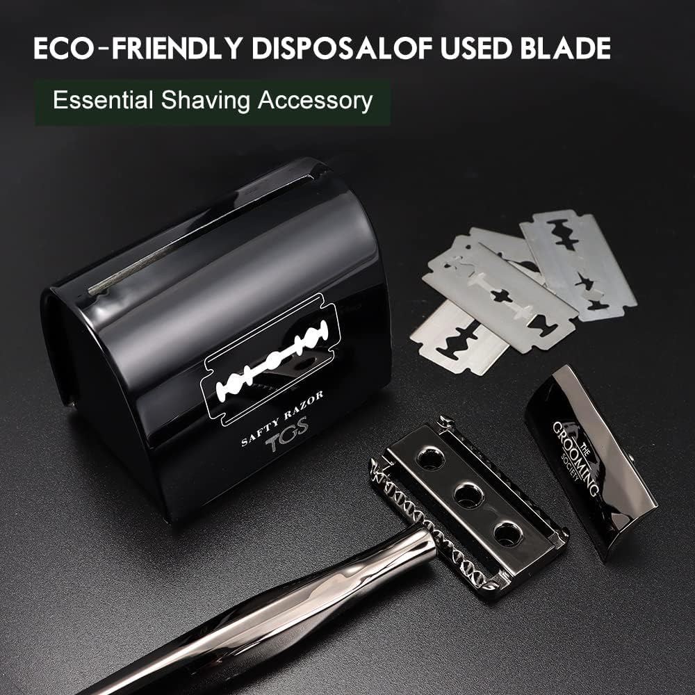 Razor Blade Storage Bank & Disposal Case, Mail Box for Used DE Safety Razor Blades (Black)