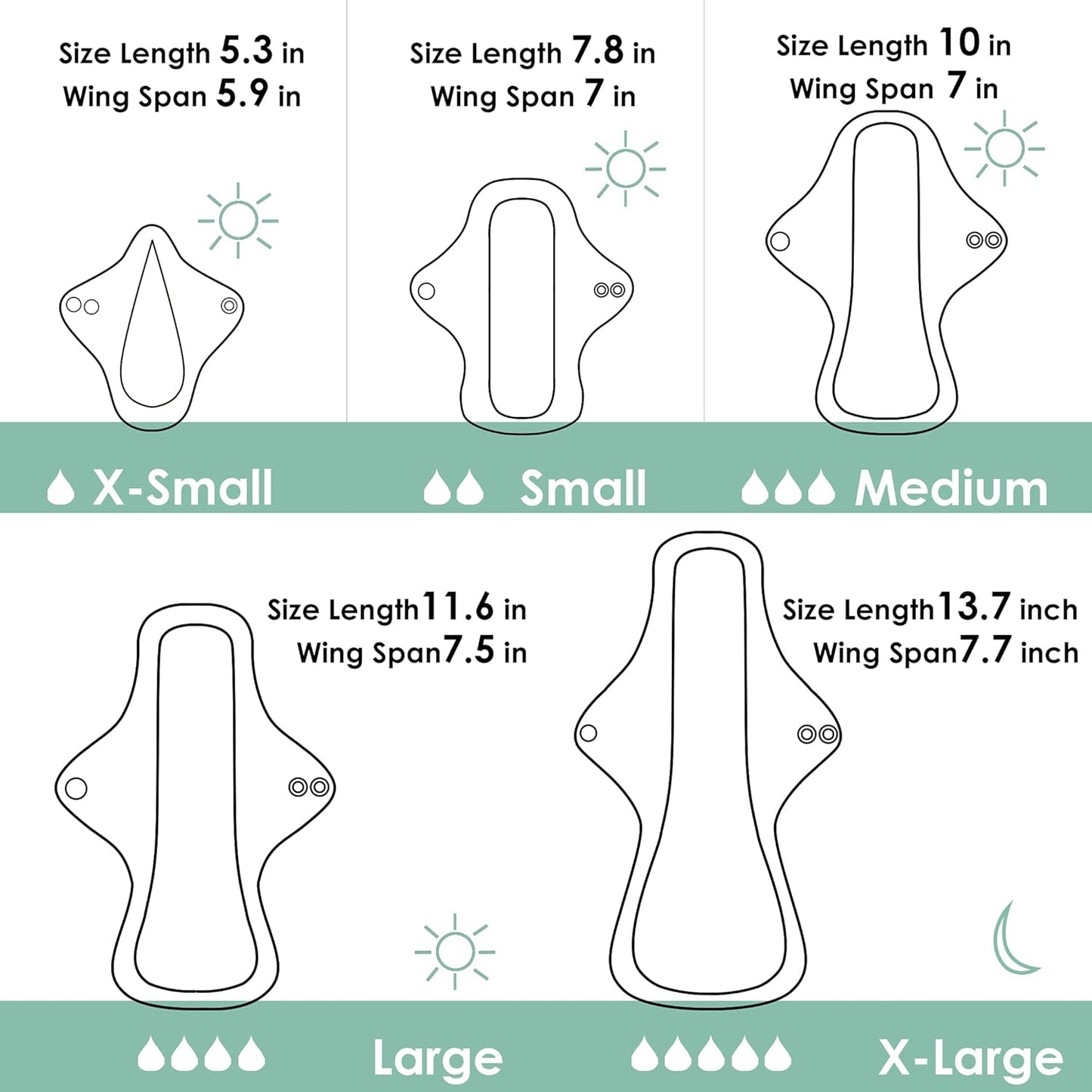 wegreeco 6 Pcs Reusable Menstrual Pads, Ultra Absorbent Cloth Pads for Heavy Flow, Sanitary for Teens, Women, Nonslip, Grey Inner, Grey Outer, Small