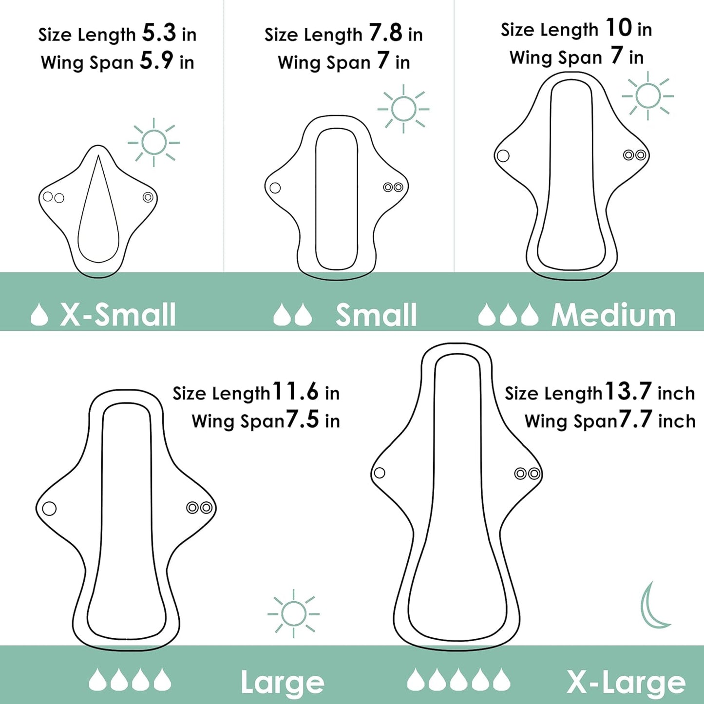 wegreeco 6 Pcs Reusable Menstrual Pads, Ultra Absorbent Cloth Pads for Heavy Flow, Sanitary for Teens, Women, Nonslip, Inner Aqua, Burgundy, Coffee, Rose Gold Outer, S