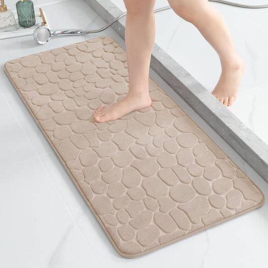 YIHOUSE Memory Foam Runner Rug, Cobblestone Bathroom Runner Rugs Super Water Absorbent Bath Mats for Bathroom Machine Washable Bath Rugs Runner for Hallway Bedroom Laundry Room(20 x 47,Khaki)