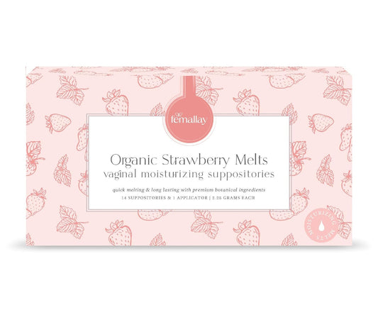 Femallay Organic Vaginal Moisturizing Suppositories – Strawberry – 100% Natural Relief for Dryness, Odor & Daily Feminine Discomfort – 14 Count + Applicator