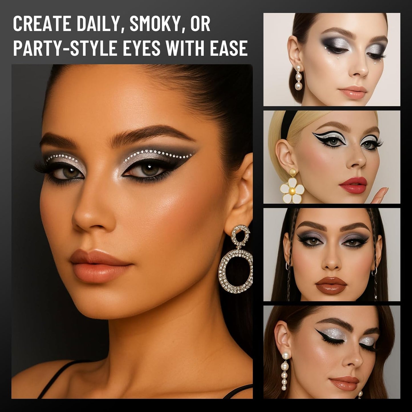 Black Eyeshadow Palette with Mirror Silver Gray Black Tones Matte Shimmer Smokey 6 Colors Mini Eye Shadow Pallet Travel Size Highly Pigmented for Vampire Clown Joker Goth Halloween Makeup