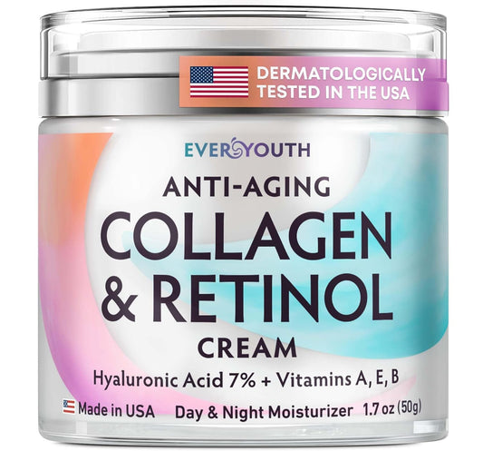 Collagen Cream for Face, Neck & Décolleté, Anti Aging Facial Moisturizer for Women with Hyaluronic Acid, Vitamin E, Made in USA, Anti Wrinkle Face Cream, Neck Creams for Tightening and Firming, 1.7oz