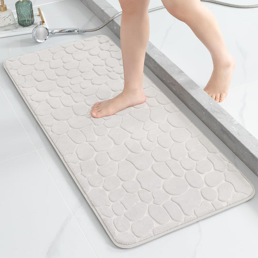 YIHOUSE Memory Foam Runner Rug, Cobblestone Bathroom Runner Rugs Super Water Absorbent Bath Mats for Bathroom Machine Washable Bath Rugs Runner for Hallway Bedroom Laundry Room(20 x 47,White)