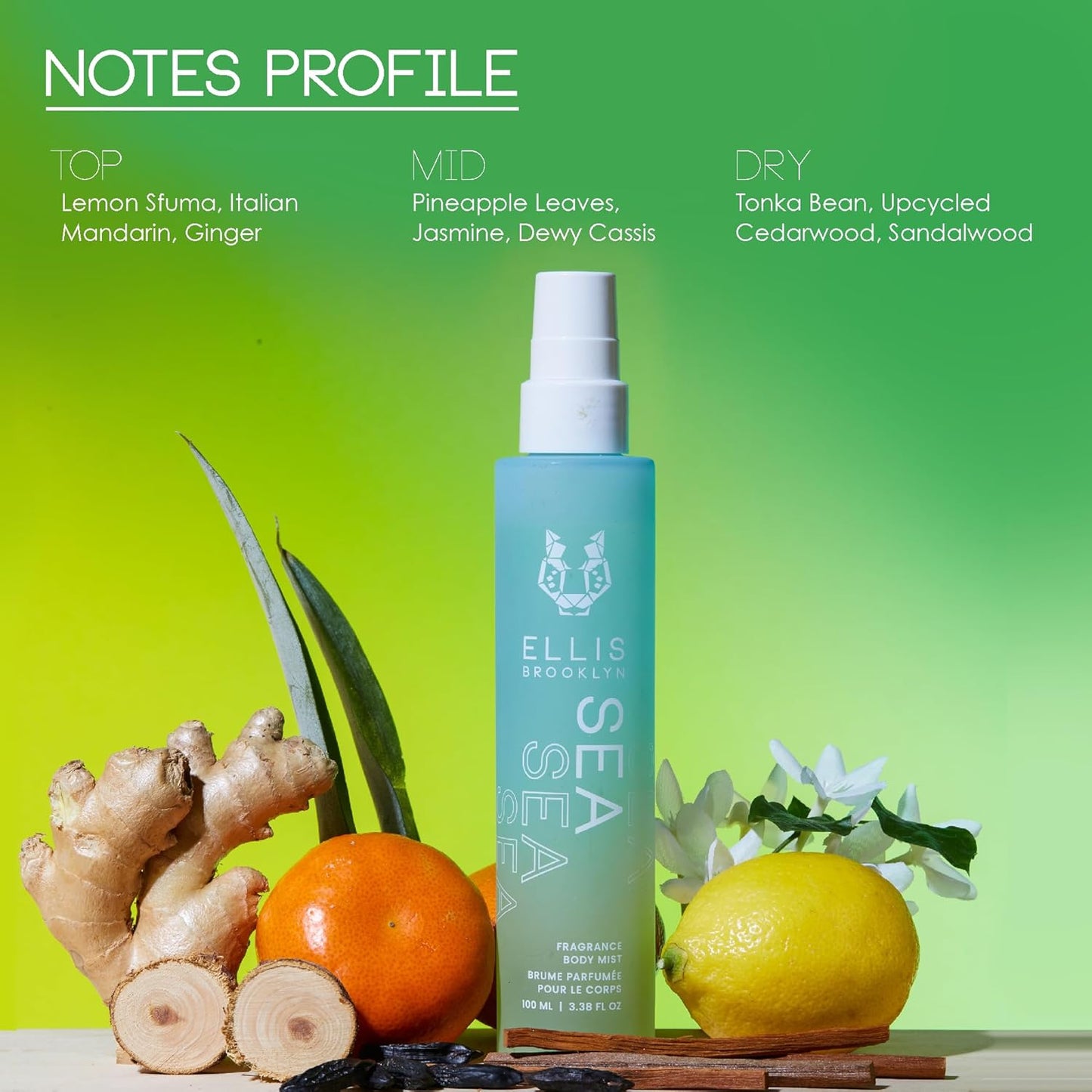 Ellis Brooklyn Body Mist - Sea - Hair Perfume & Body Spray - Jasmine, Mandarin & Sandalwood Fragrance, Long Lasting Perfume - Clean, Vegan, Paraben-Free, Cruelty-Free (3.38 fl oz)