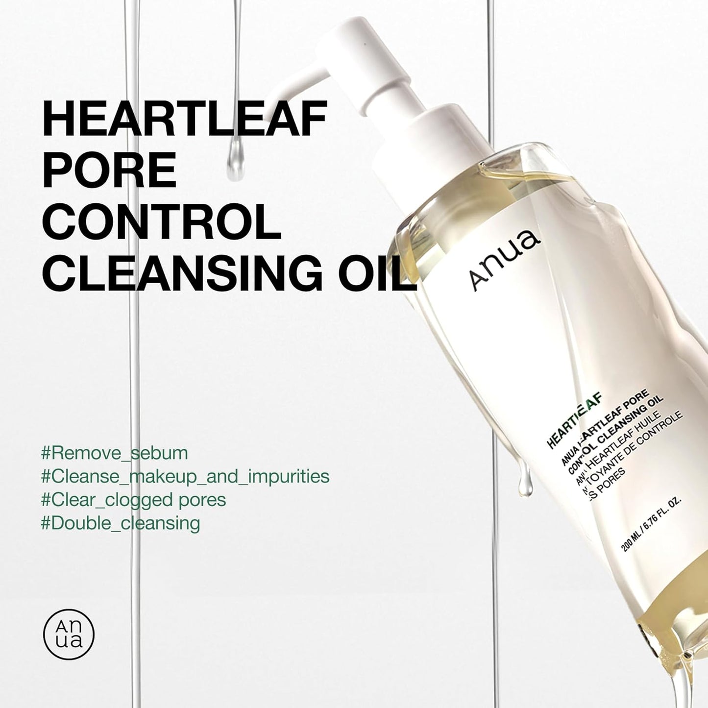Anua Heartleaf Pore Control Cleansing Oil, Oil Cleanser for Face, Makeup Blackhead Remover, Korean Skin Care 6.76 fl oz(200ml) (original)
