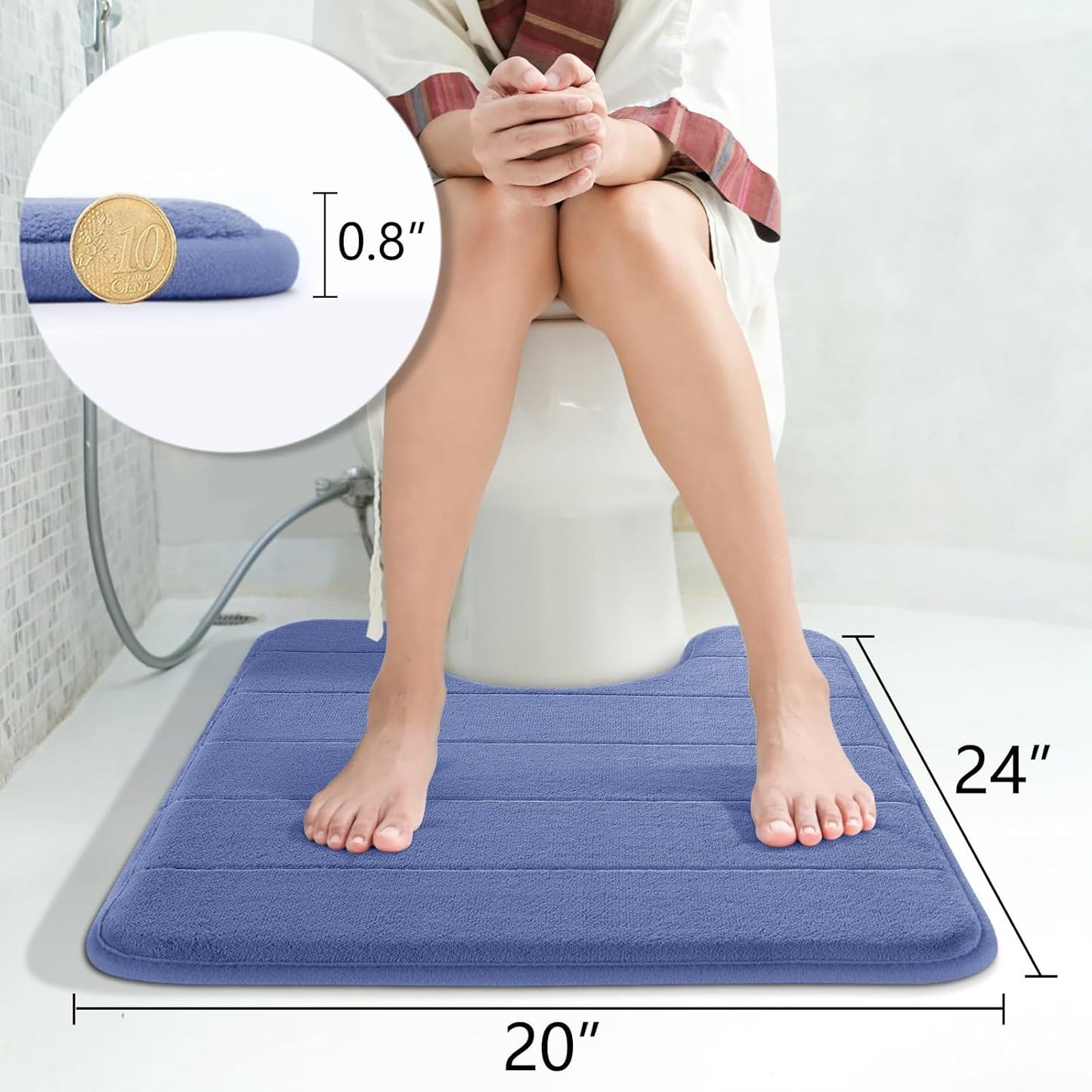 Yimobra Memory Foam Toilet Bath Mat U-Shaped, Soft and Comfortable, Super Water Absorption, Non-Slip, Thick, Machine Wash and Easier to Dry for Bathroom Commode Contour Rug, 24 X 20 Inches, Navy Blue