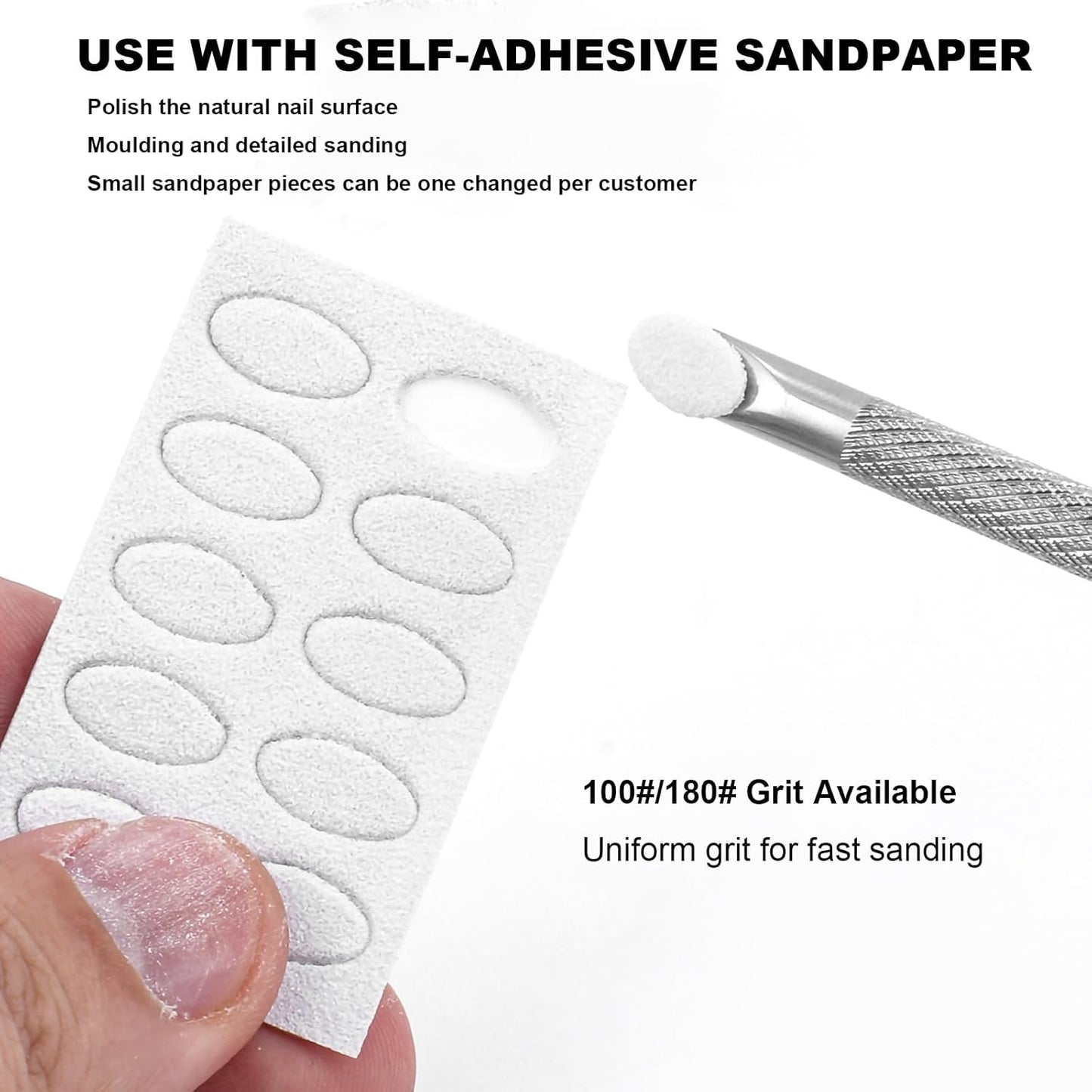 Pre-treatment Cuticle Pusher, Russian Prep Nail Pushers, Dual Ended Cuticle Remover with 100/180 Grit Sandpaper Sheets, Nail Care for Manicure Pedicure Nail Art