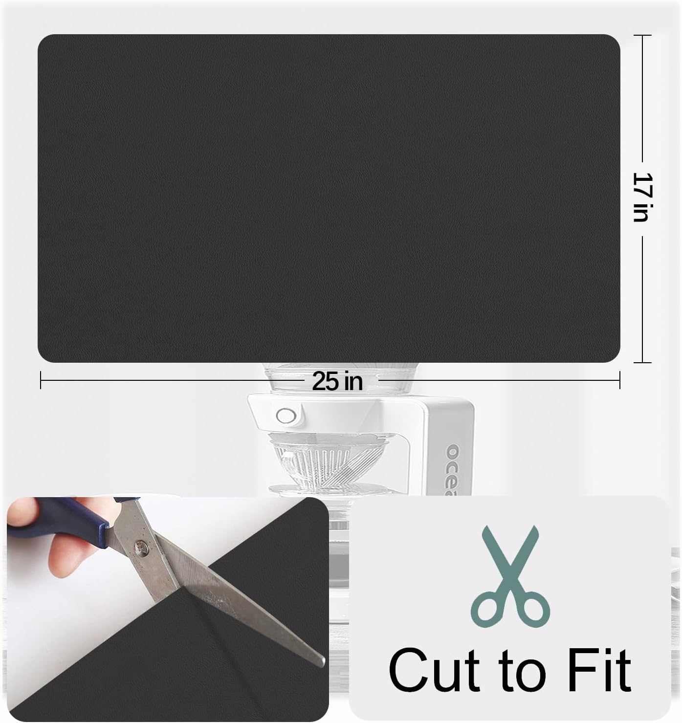 Coffee Maker Mat Accessories for Countertop - Rubber Backed Dish Drying Mat for Kitchen - Absorbent Hide Stain Mat, Wipeable 25x17in