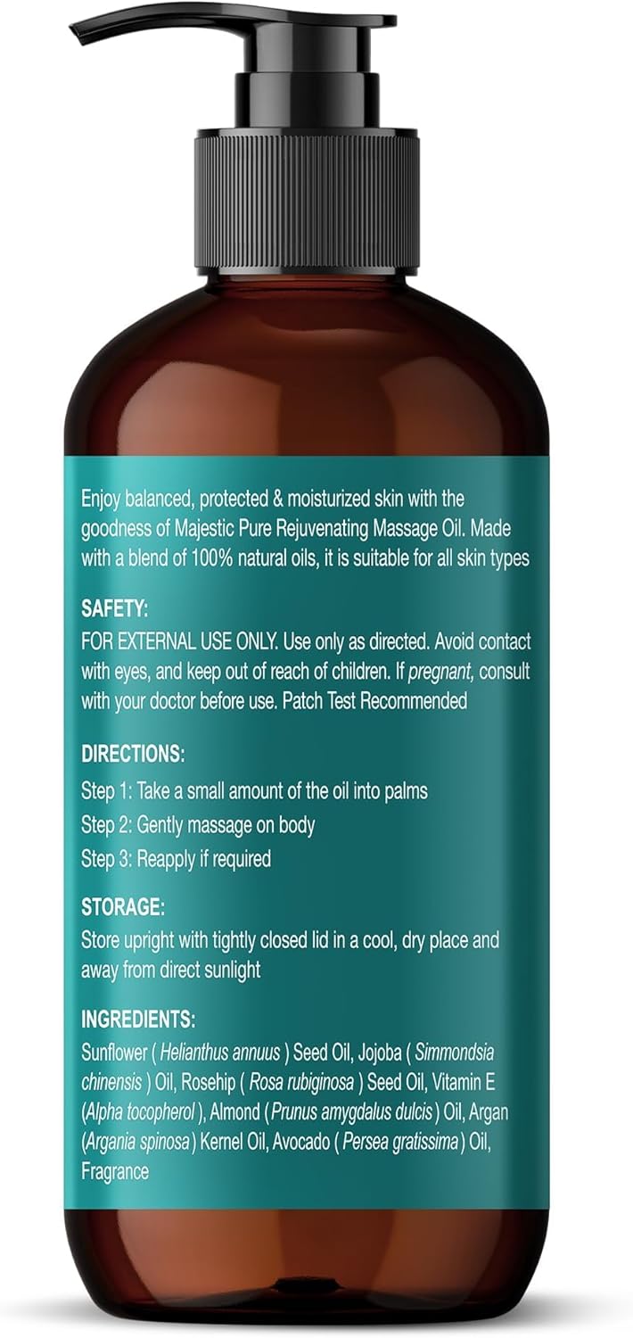 MAJESTIC PURE Vitamin E 70k Blend Massage Oil for Massage Therapy - Refreshing, and Relaxing - Natural Oils with Sweet Almond, Jojoba, Argan & Avocado - for All Skin Types - Men and Women - 8 fl oz