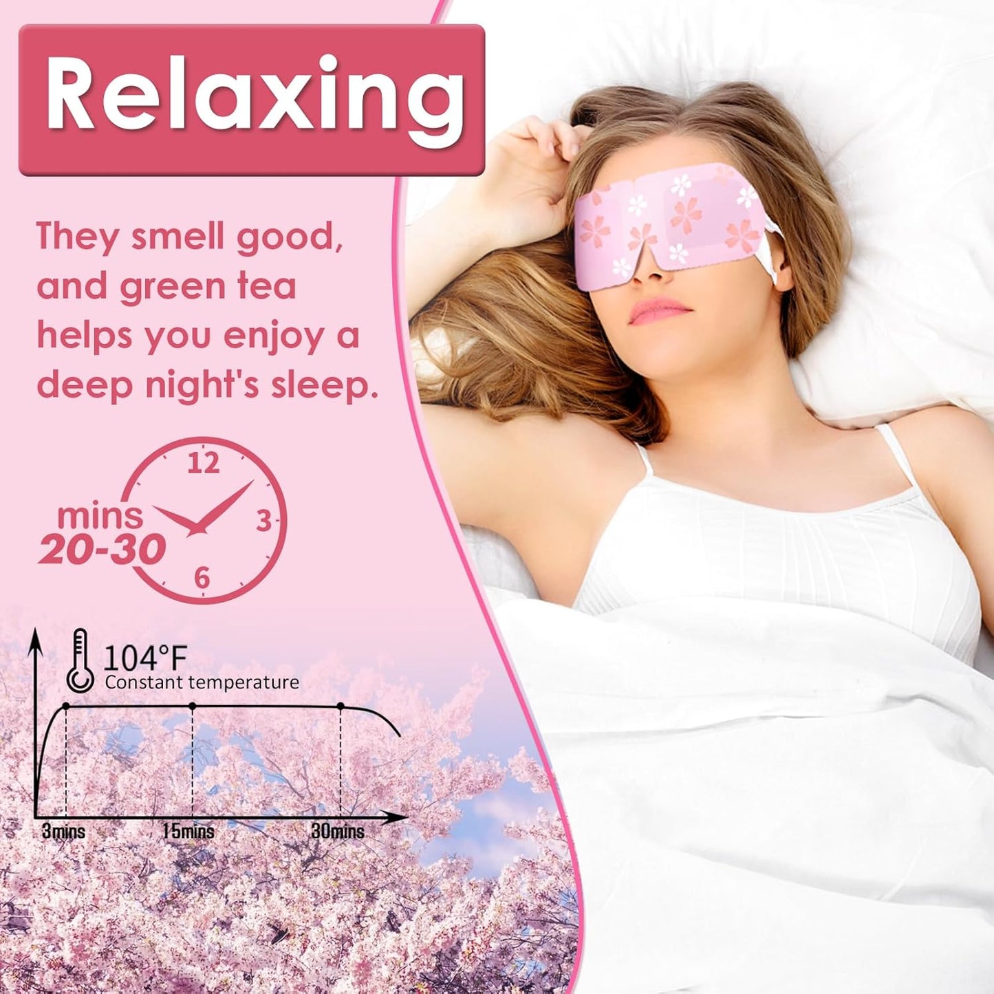 Steam Eye Mask 20 Packs, Self Heating Sleep Mask for Dry Eyes, Fatigue, Dark Circles, Comfortable Moist Warming Eye Mask, Disposable Heated Eye Mask, Gift for Women, Men, Mum, Dad (Cherry Blossoms)
