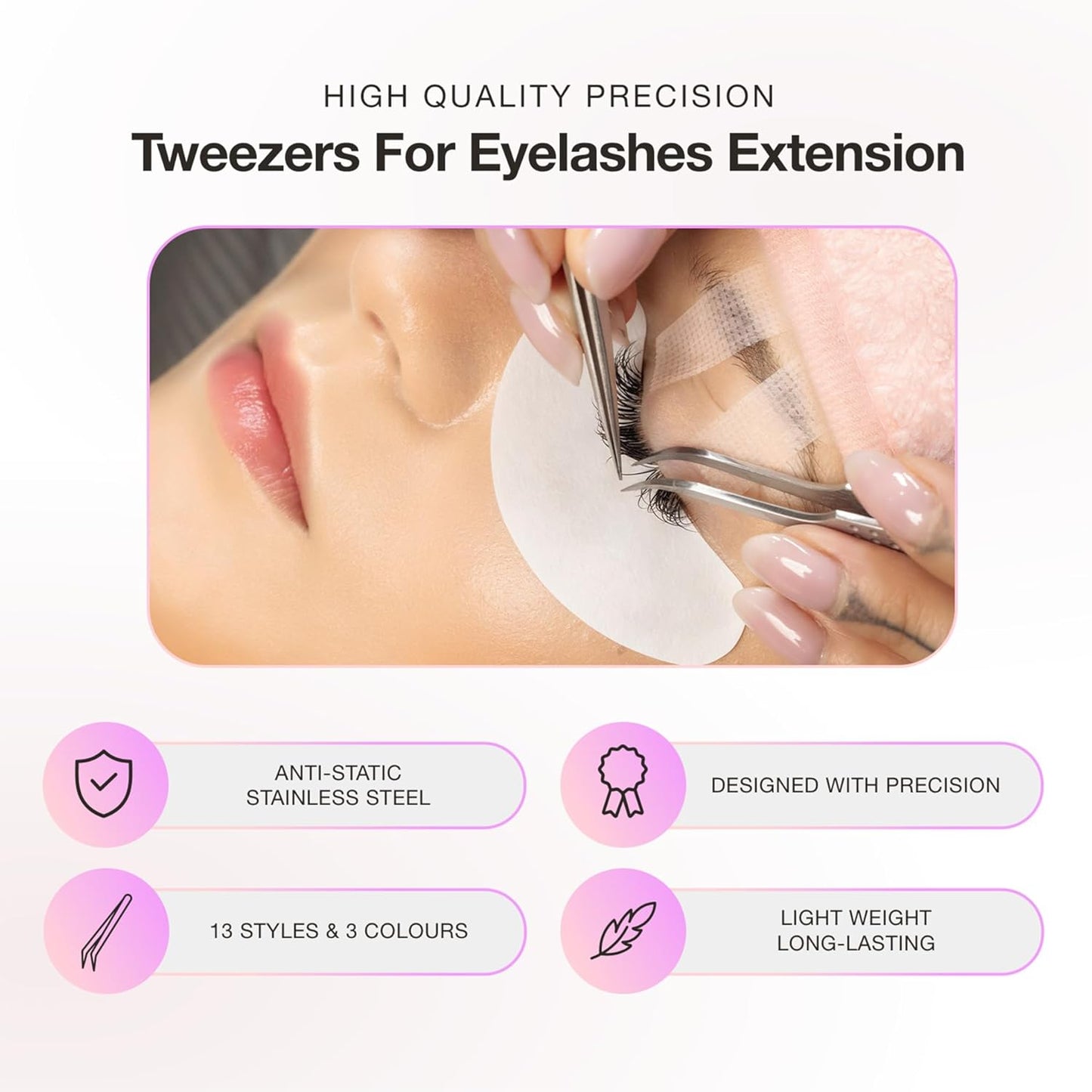 Curacoro Lash Tweezer - Professional & Precision Fiber Tip Grip Lash Tweezers for Eyelash Extensions, Multi Shapes & Purposes Tweezers for Volume, Isolation & Classic Lashes (Gold, Give Me the D)