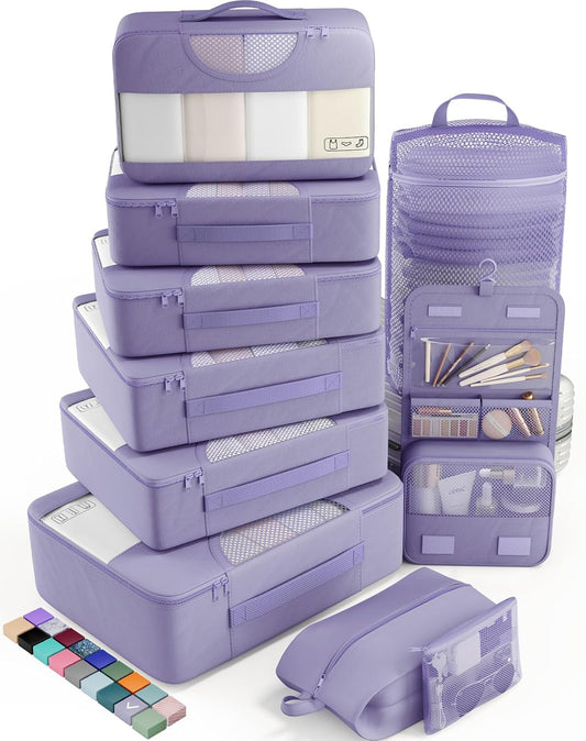 Veken 10 Set Packing Cubes for Travel Essential, Suitcase Organizer Bags in 4 Sizes, Carry-On Luggage Accessories with Large Laundry & Hanging Toiletry Bag, Must-Have for Airplane, Road Trip & Camping